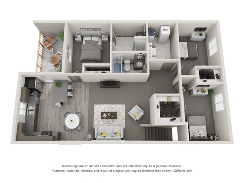 Floor plan for 3 beds, 2 baths, 1223 sqft